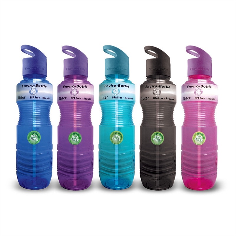 New Wave Enviro 1 Liter (32 oz) BPA-Free Plastic Sports Water Bottle w/ Straw