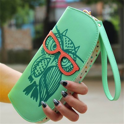2014 Round Owl Clutch Checkbook Money Clip Change Bag Women Purse Handbag Wallet