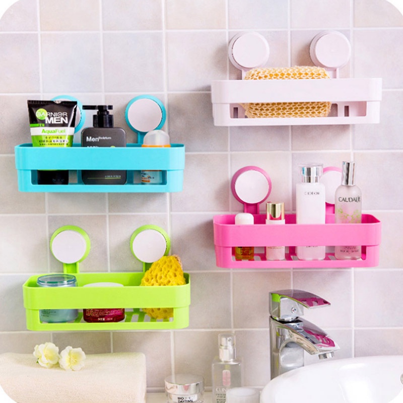 Kitchen Bathroom Corner Wall Storage Organizer Shower Shelf Basket Sucker Rack