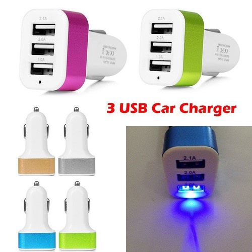 Car Truck Dual 3 Port USB Mini Charger Adapter for iPhone Android 12V-24V LED