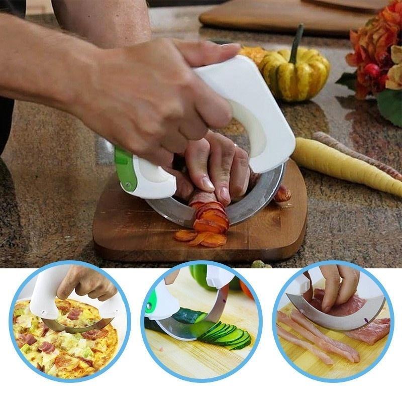 New Bolo the Rolling Knife Kitchen Tool Stainless Steel blade Vegetable Pizza