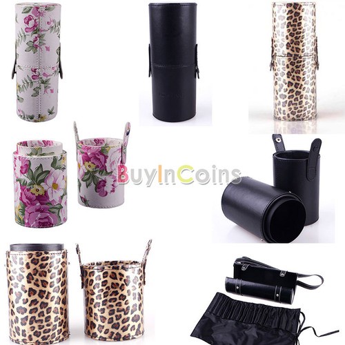 Peony Black Leopard Woman Cup Brush Holder Carry Case Container