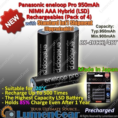 4x Panasonic eneloop Pro AAA 950mAh LSD NiMH Rechargeable Battery BK-4HCCE Sanyo