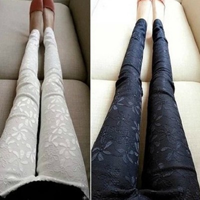 Fashion Women Casual Lace Flower Slim Fit Skinny Tight Pants Stretch Leggings