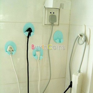 2 Pcs Home Office Plastic Power Wall Adhesive Plug Socket Holder Hanger Hook