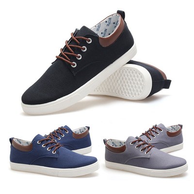 Men Lace Up Flats Canvas Low-Top Board Flat Shoes Casual Sport Loafers Sneakers