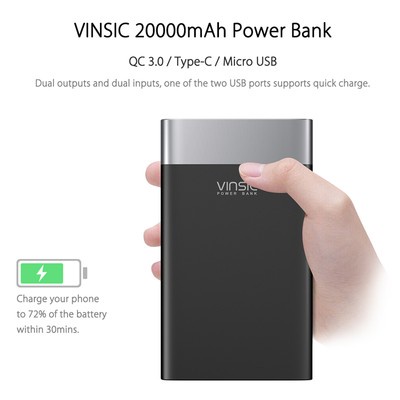 VINSIC 20000mAh Power Bank VSPB303 QC 3.0 Type-C Micro USB Dual Input