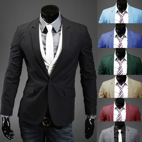 Stylish Men's Casual Slim Fit One Button Suit Pop Blazer Black Coat Jacket
