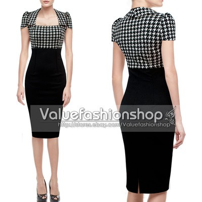 Womens Vintage Colorblock Party Wear To Work Bodycon Tunic Pencil Dress 590