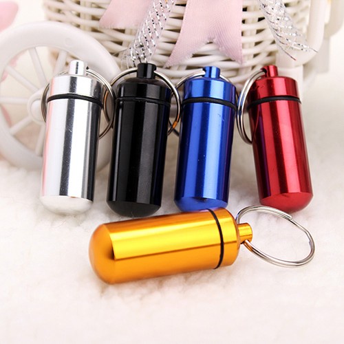 Mini Waterproof Aluminum Keychain Medicine Pill Container Box Bottle Case Holder