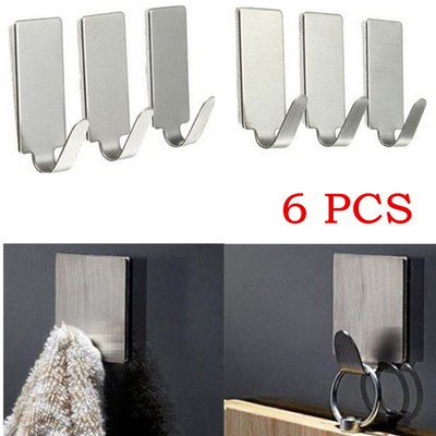 New 6X Adhesive GR UA Kitchen Wall Door Stainless Steel Stick Holder Hook Hanger