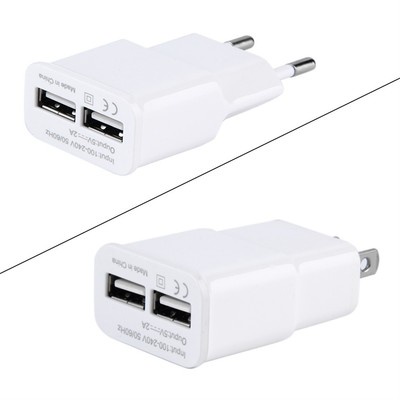 US/EU Plug AC Wall Charger Adapter 5V 2A Dual USB 2-Port For Cellphone White YX