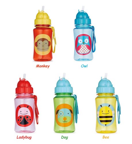 Cute Zoo School Water Bottle Straw Drink String Baby Children Kids 12oz 350ml