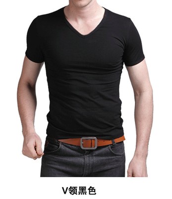 New Men's Gentle Slim Fit V-Neck Short Sleeve Bottoming Cotton Casual T-Shirt,T1