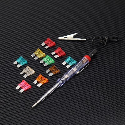 10x Blade Fuses Car 3/5/7.5/10/15/20/25/30A with Voltage Tester Pen Tools 6V-24V