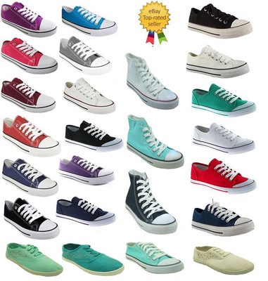 Top Women Ladies Girls Flat Lace Up Plimsolls Pumps Canvas Trainers All Sizes