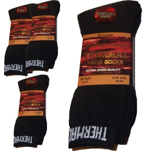 12 Pairs of Mens Winter Thermal Warm Black Socks Size 6-11