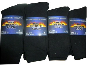 12 Pairs of Mens Winter Thermal .plain Black Socks Size 6-11.warmth