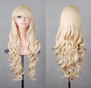 32 inch Long Light Blonde Curly hair Heat Resistant Cosplay Party Wigs