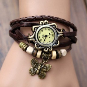5 Color Quartz Fashion Weave Wrap Around Leather Bracelet Woman Wrist Watch W3LE