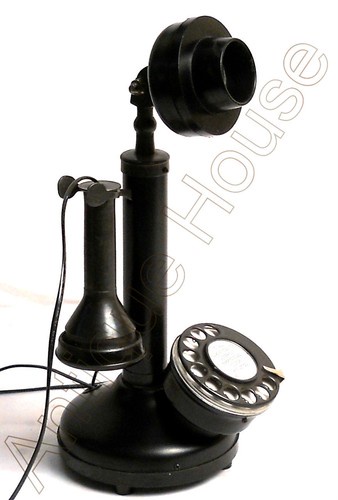 Antique Replica Brass & Iron Decorative Rotary Dial Candle Stick Desk Telephone.