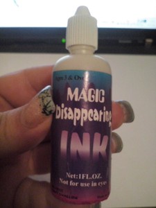 Bottle of invisible Ink.Squirt on friends and when dry it disappears!! TESTED!!