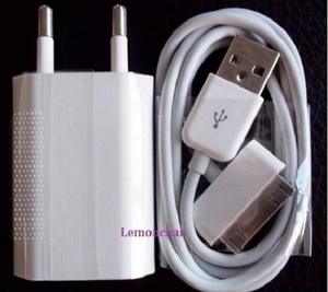 EU USB Power Adapter Wall Charger+Cable For apple iPod Touch iPhone 4G 4S 3G 3GS