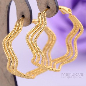 Elegant 14K yellow Gold filled wave shape Wedding/Party's Hoop Earrings Jewelry
