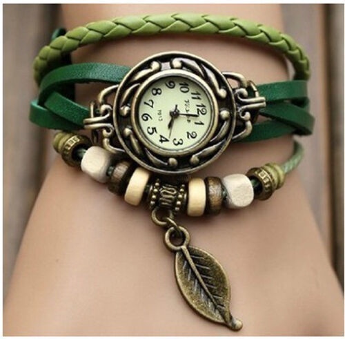 Fashion 6 Color Quartz Weave WRAP Around Leather Bracelet Lady Woman Wrist Watch