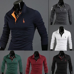 Hot Men Long Sleeve Slim Stylish Casual POLO Shirt T-shirts Tee Tops 6 Colors