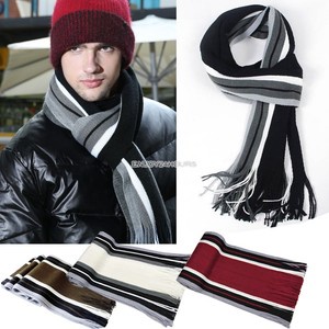Mens Classic Cashmere Shawl Winter Warm Long Fringe Striped Tassel Scarf
