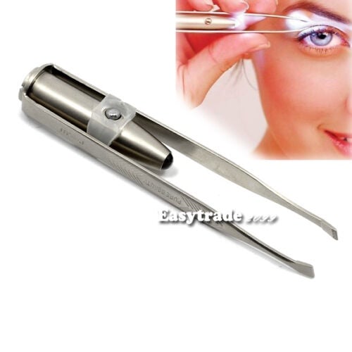 New Make Up Tool Eyelash Eyebrow Tweezers Stainless Steel With LED light Gift