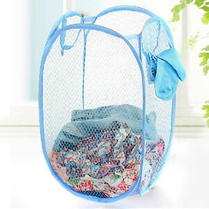 Portable Laundry Bag Basket Pop Up Mesh Hamper Foldable Wash Clothes Storage Bin