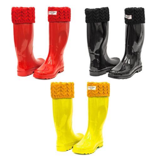 Women's & Ladies Tall Mid Calf Height Knit Calf Rubber Rain Boots / Snow Boots
