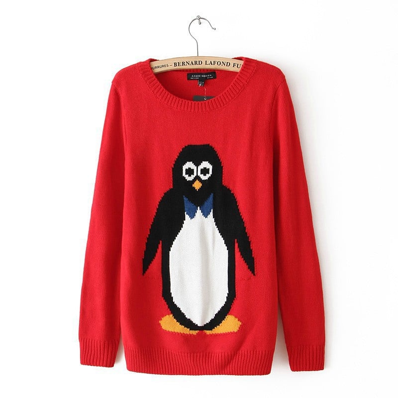 New 2013 fashion women sweaters Penguin Cartoon Fall Warm Sweater Fit Womens Pullovers Long Sleeve Knit oversized M L