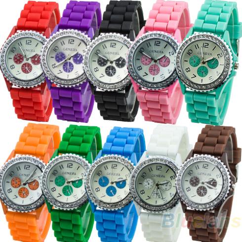 Luxury Casual Men's Women's Girl's 3 Eyes Crystal Gemstones Rubber Silicone Gel Jelly Quartz Watch Wristwatch Sale 1O41