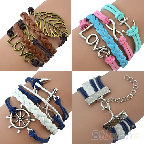 Mix Infinity Anchor Rudder leather love owl charm handmade bracelet friendship bangles jewelry valentina gift items 1O5S