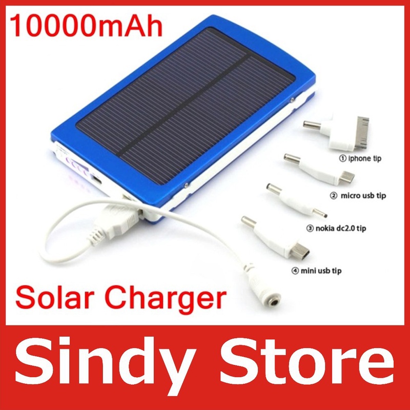 1pcs/lot,free ship bright portable 10000mAh USB Universal External Solar Battery Charger Power Bank for iPhone iPod iPad