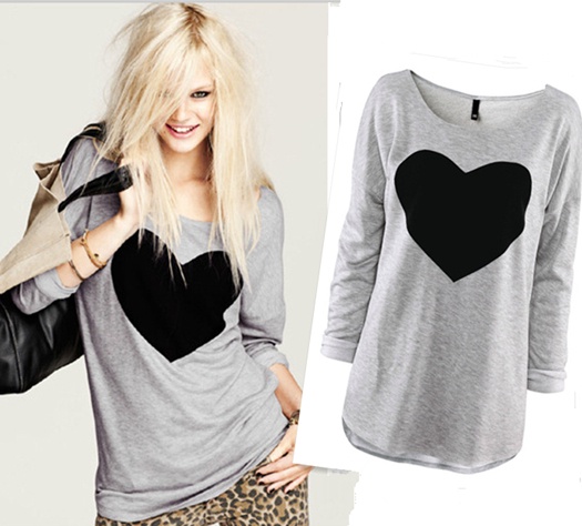 Blusas Femininas 2015 Fashion Long Sleeve Heart Print T Shirt Women Clothing Casual T-Shirt Desigual Sweatshirt Plus Size Tops