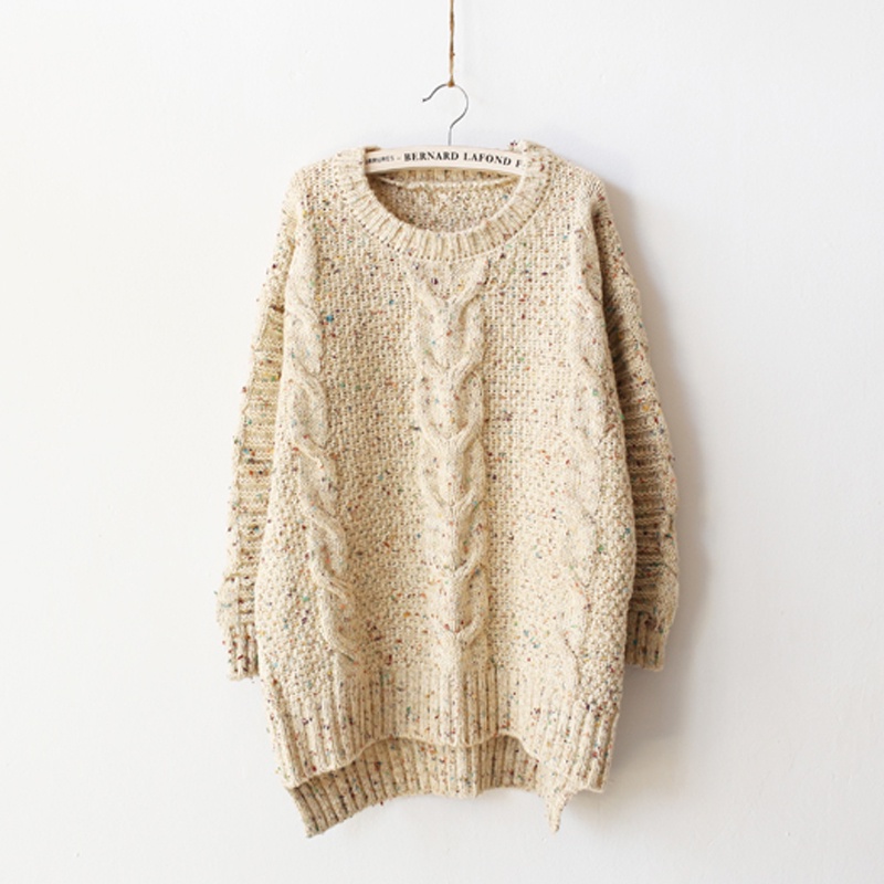 Autumn and Winter women's  Multicolour thick yarn vintage twisted  large size loose casual sweater