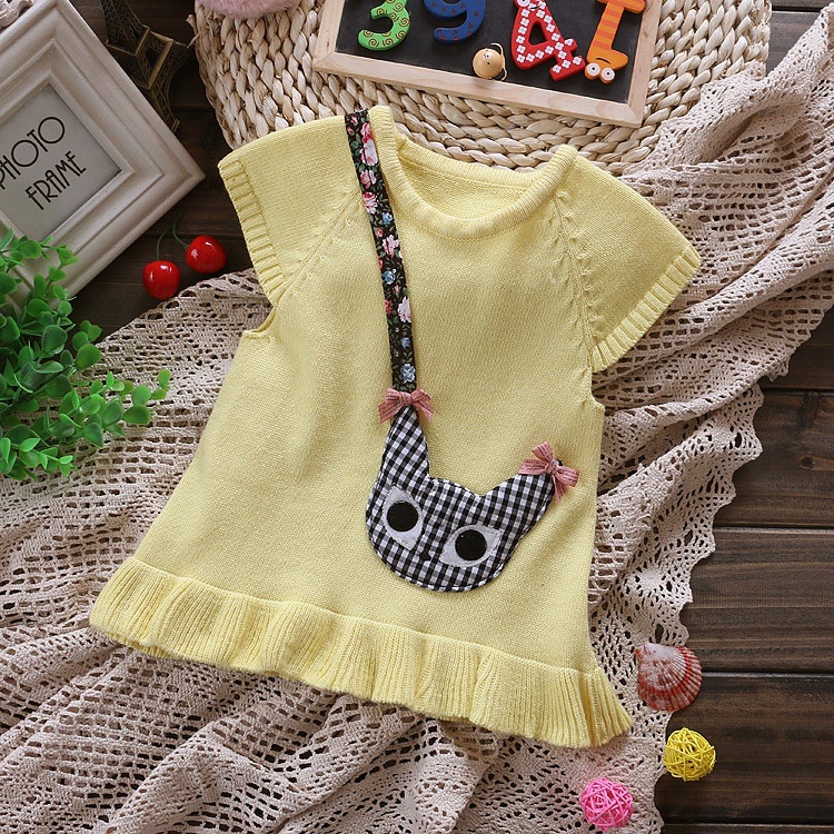 2014 Fall New Kids sweater girl \ female baby kitten knit cotton round neck vest \ waistcoat sweater with high quality