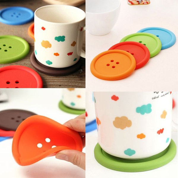 1Set/4PCS New Silicone Placemat Button Coasters Tea Cup Cushion Mug Cup Holder Mat Pad