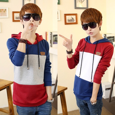 Free shipping 2014 new arrive Autumn fashion color block splicing Men's hoodies, casual with a hood men pullover sweatshirt