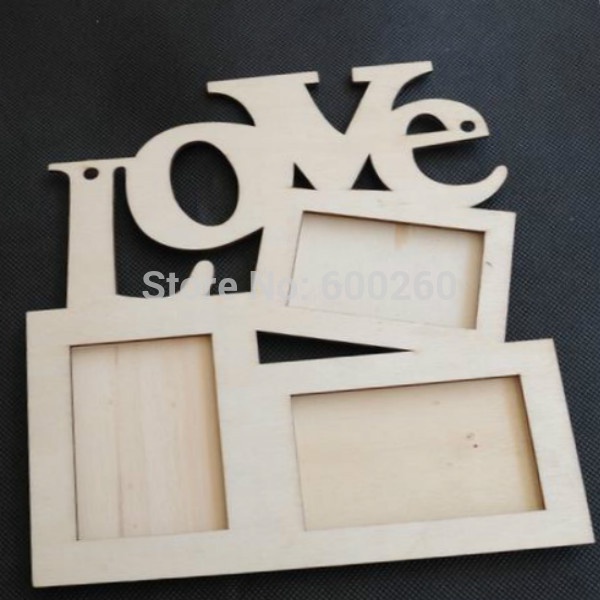 Hot sales Hollow Love Wooden Photo Frame White Base DIY Picture Frame Art Decor free shipping