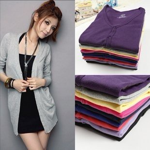 2012 Solid Cardigan Suits Knitwear women long sleeve v-neck slim cotton shirt Free Shipping