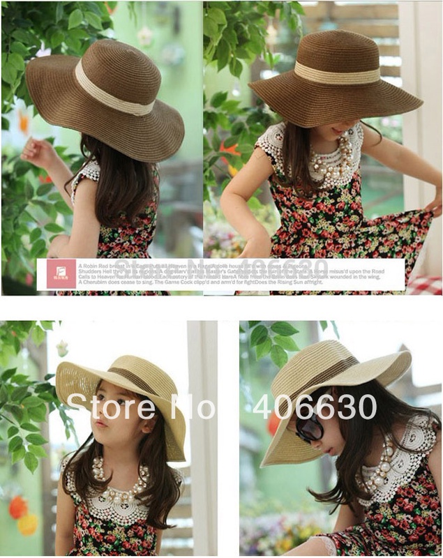 Kid straw beach hat, floppy sun hat, multiple colors, Free Shipping by China post wholesale and retail
