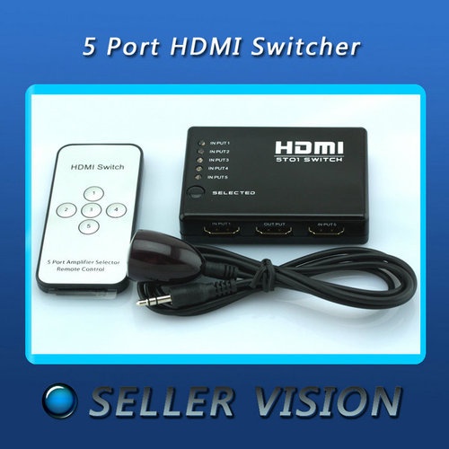 5 PORT HDMI Switch Switcher Selector Splitter Hub + Remote 1080p FOR HDTV PS3