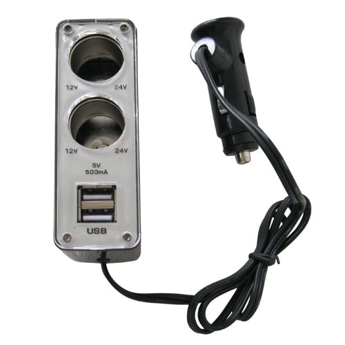 5V/500mA 1 to 2 usb car charger output 2 way car cigarette lighter socket adapter for iPod/iPhone/mobile phone,etc 643