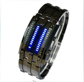 2013 Fashion Design Staineless steel Binary Digital Watch Quartz Knight LED 5M waterproof Boys Men's Wristwatch Gift