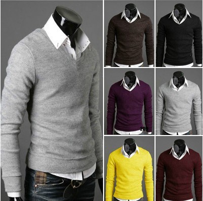 Hot Sale Men 2013 new fashion retro cotton cultivation sweater V neck bottoming cardigan sweater Casual Shirt Men Size M-XXL